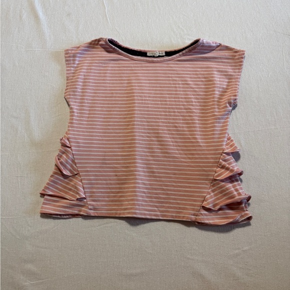 Copper Key Girls Size Large Pink Striped Ruffle Sleeve Top - Picture 1 of 6